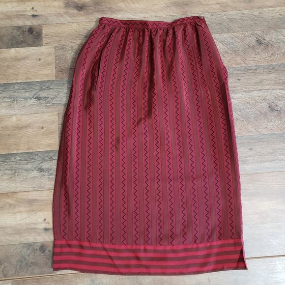 Silk Midi Length Zig Zag Geometric Print Pocket Tribal Skirt Size 6 - Picture 1 of 9